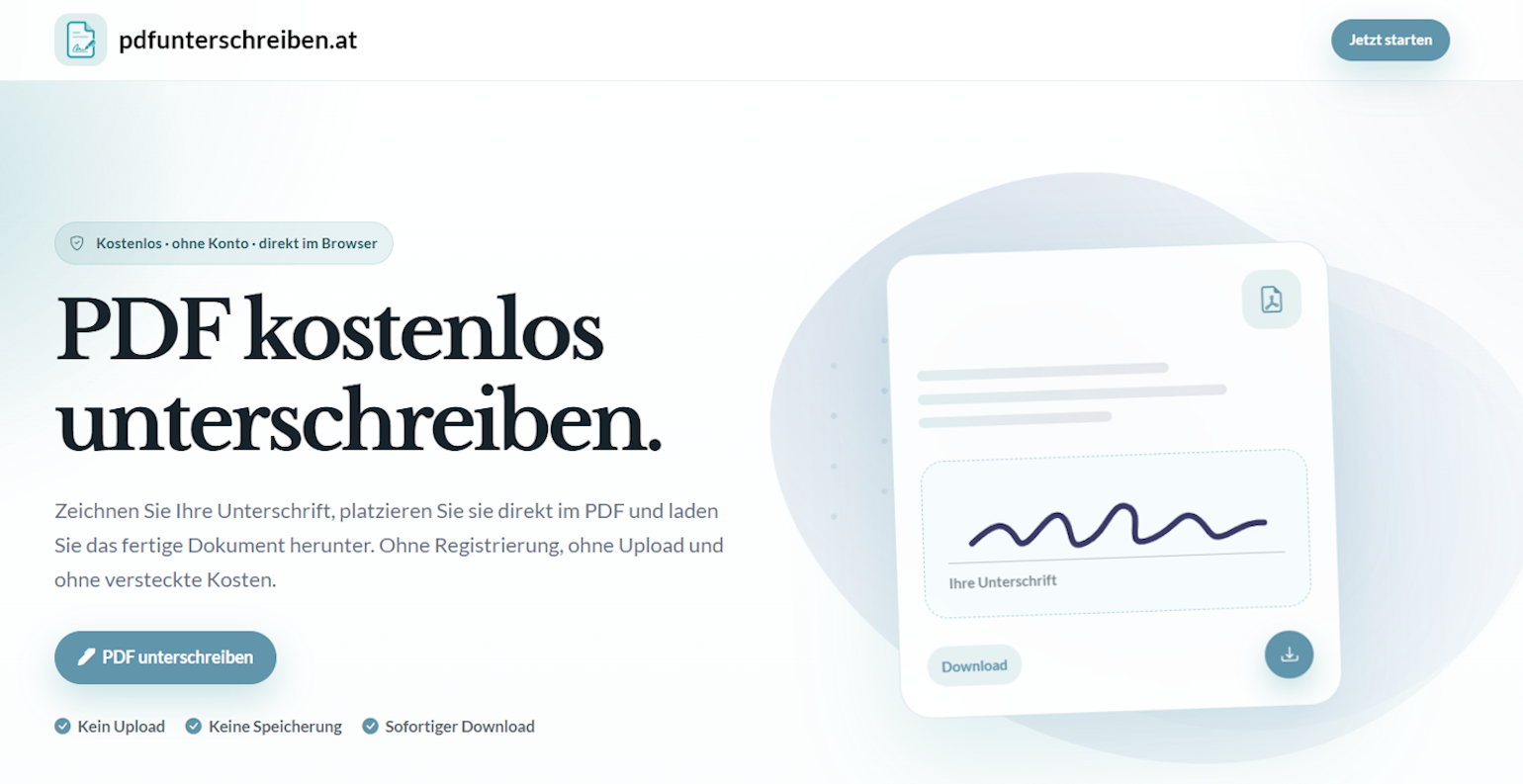 Webseite von PDFUnterschreiben.at