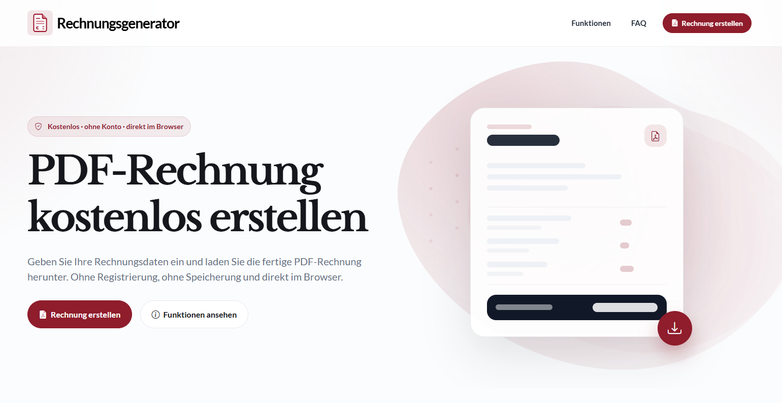 Webseite vom Rechnungsgenerator
